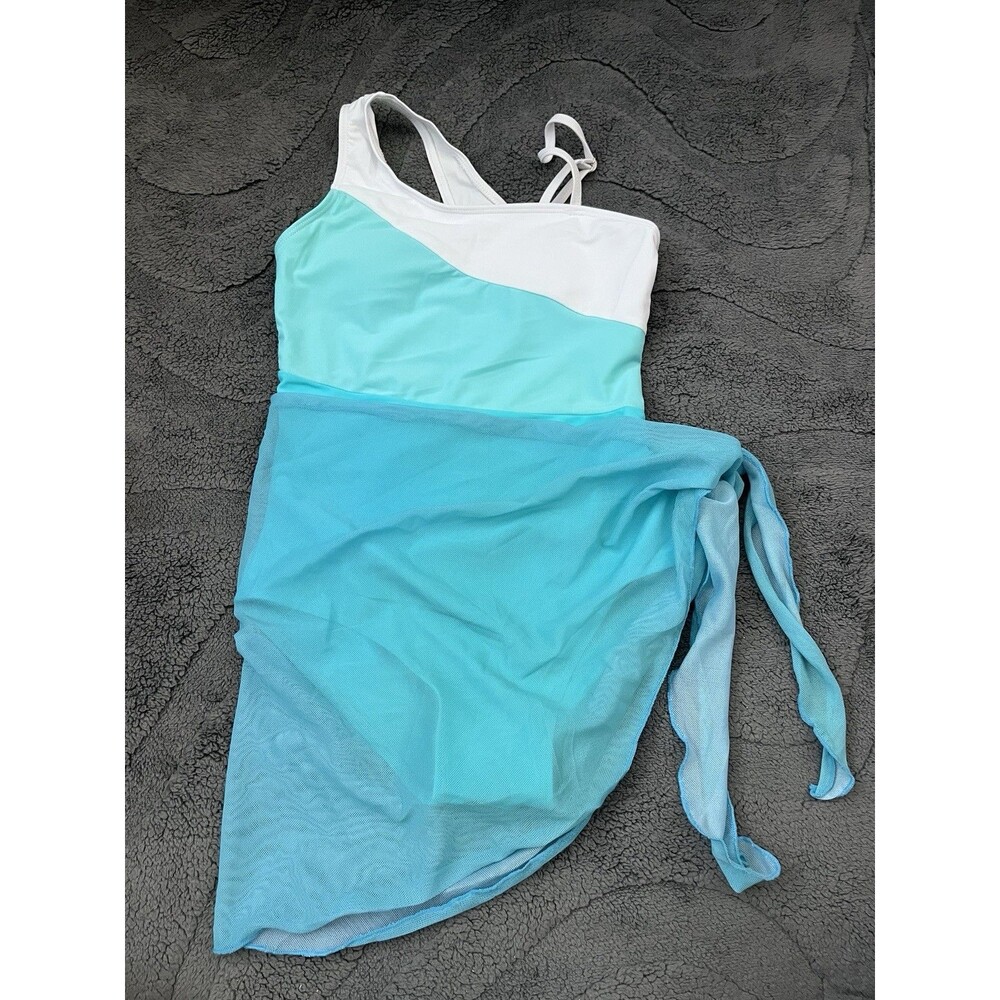 Girls Ombre Blue One-Piece Swimsuit with Sheer Skirt